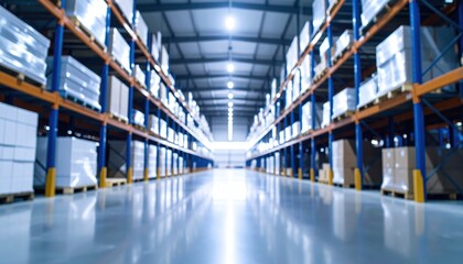 Fototapeta premium Exploring the blurred storage area warehouse photography industrial setting wide angle overhead lighting concept