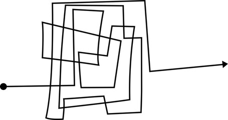 Overlapping square maze with arrow formed by thick lines creating a geometric labyrinth and directional mark.
