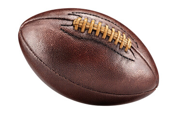 Leather American football against black background, showing detail of stitches