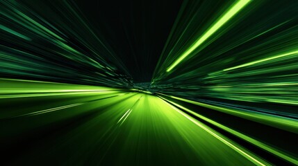 Speed of Light: An artistic rendering captures the essence of rapid movement through a vibrant green tunnel of light, offering a striking visual experience of speed and technological advancement. 