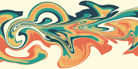 Abstract colorful 70s background vector. Vintage retro wallpaper with rainbow stripes and wavy lines. A 1970 color illustration suitable for posters, banners, decorative items and wall art.