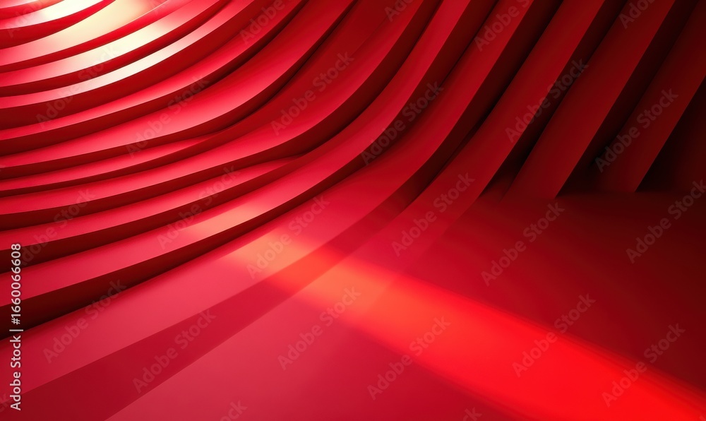 Poster red abstract background with soft light rays streaming through vertical blinds, creating a warm and 