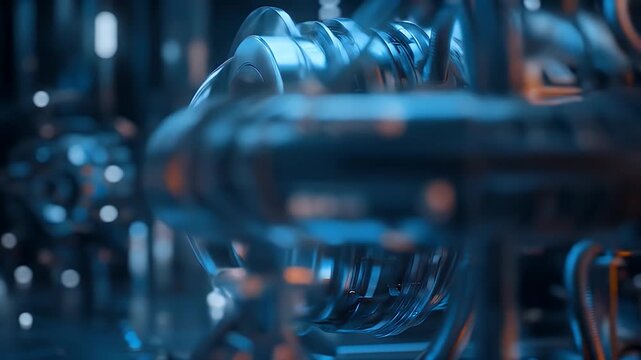Futuristic Machine Engine with Blue and Orange Light Abstract Design Mechanical Technology Engineering Concept for Adobe Stock Photo
