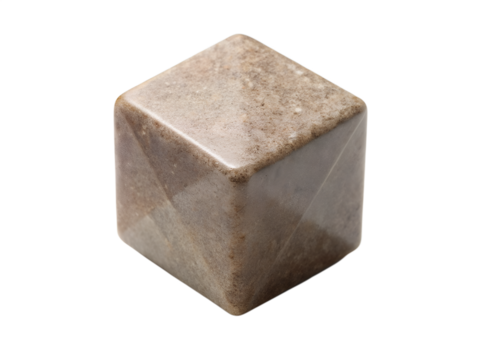 A brown stone cube isolated on transparent background, showcasing its geometric shape and natural texture, a perfect example of mineral art