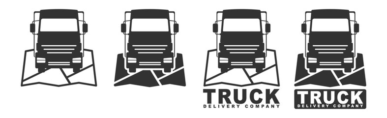 Truck front silhouette icon, heavy transport vehicle graphic, cargo delivery automotive design on transparent background