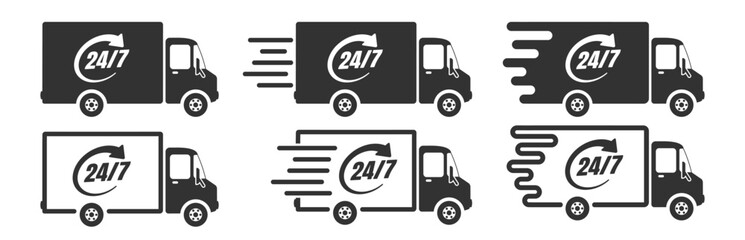 Fast Delivery Icons Collection, Express Truck Service, Shipping Courier Symbol, Logistic Transport Sign, Vector Illustration on transparent background
