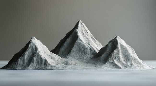 Three gray mountains on a light gray plane