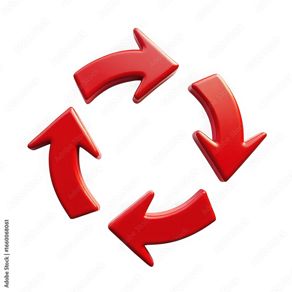 Poster four red arrows in a circular motion isolated on transparent background