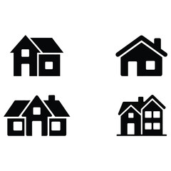 Fototapeta premium Set of four black house icons in 2x2 grid—each with unique architectural style, ideal for design, planning, or residential visualization