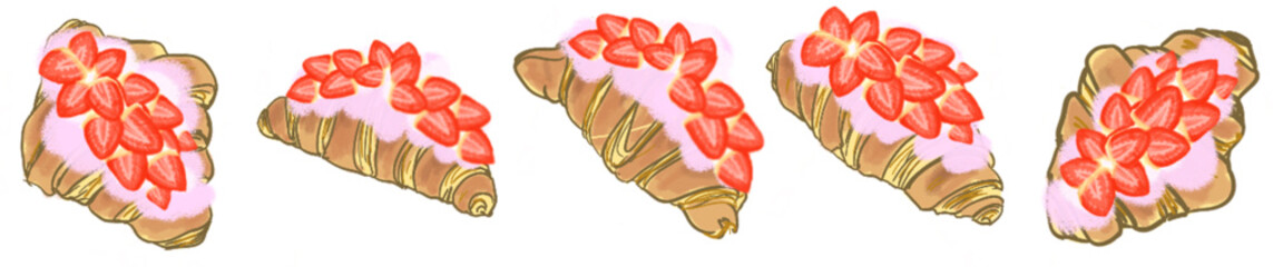 Strawberry Cream Croissant PNG Illustration with Fresh Berries and Whipped Topping for Bakery Design