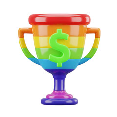 Vibrant rainbow trophy with dollar sign symbolizing financial success achievement and wealth