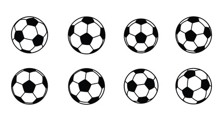Obraz premium Eight black and white soccer balls in a grid pattern on white background