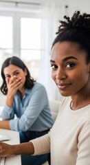 Smiling friends indoors portrait