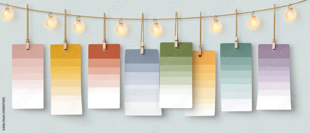 Poster conceptual planning board with color swatches on soft glowing background for gantt chart and project