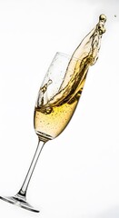 Champagne glass with splash on a white background