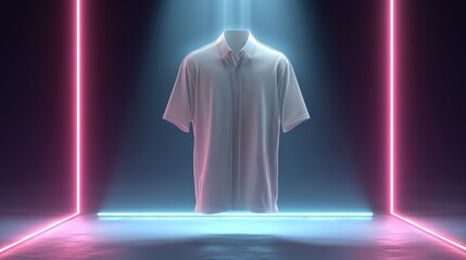 Clean White Shirt with Neon Frame, Stylish Mockup Presentation