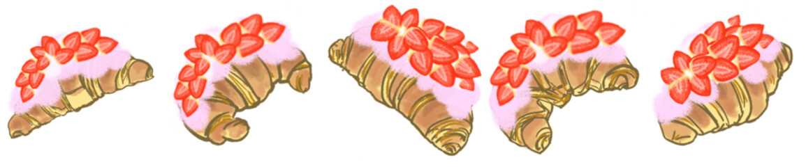 Strawberry Cream Croissant PNG Illustration with Fresh Berries and Whipped Topping for Bakery Design