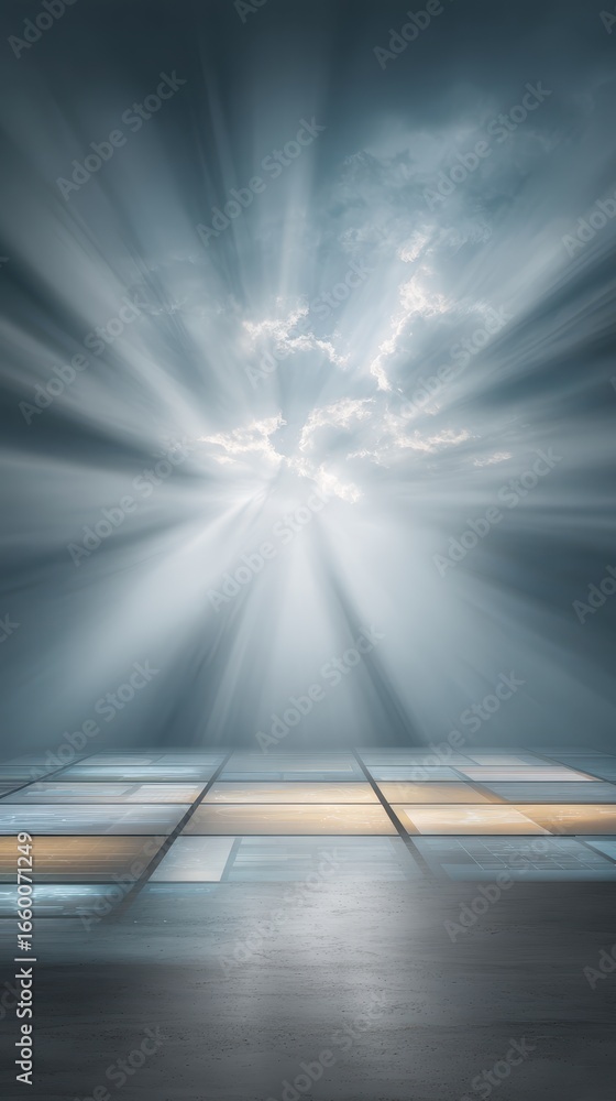 Poster light beams illuminate a touchscreen gantt chart scheduler in a creative planning environment