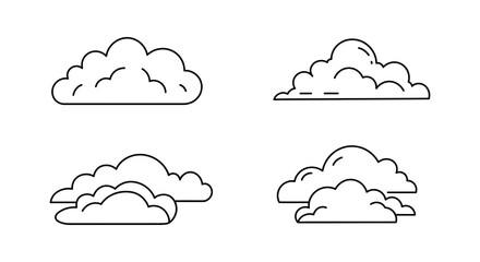 Four different types of clouds in a simple line drawing style
