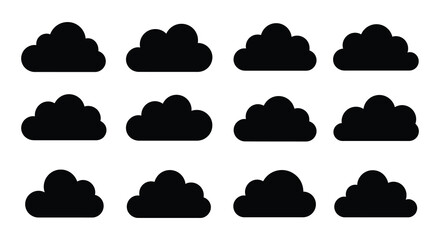 a group of black cloud icons on a white background