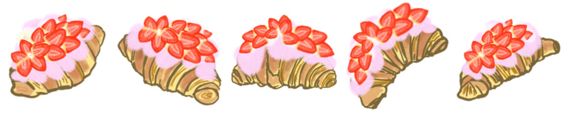 Strawberry Cream Croissant PNG Illustration with Fresh Berries and Whipped Topping for Bakery Design
