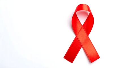 Red ribbon aids awareness symbol isolated on white background support