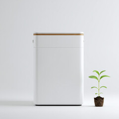 White Modern Air Purifier Mockup with Small Plant