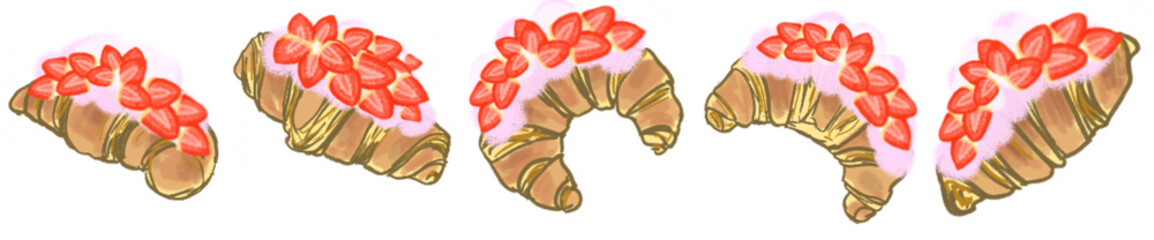 Strawberry Cream Croissant PNG Illustration with Fresh Berries and Whipped Topping for Bakery Design