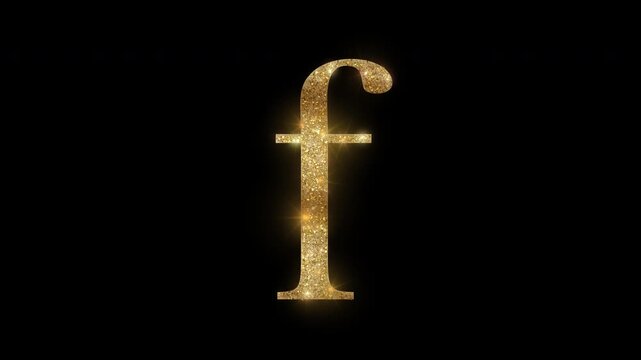 Luxury alphabet lowercase letter "f" with golden glitter, serif, alpha channel
