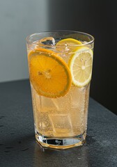 Refreshing Citrus Cocktail with Ice in Tall Glass