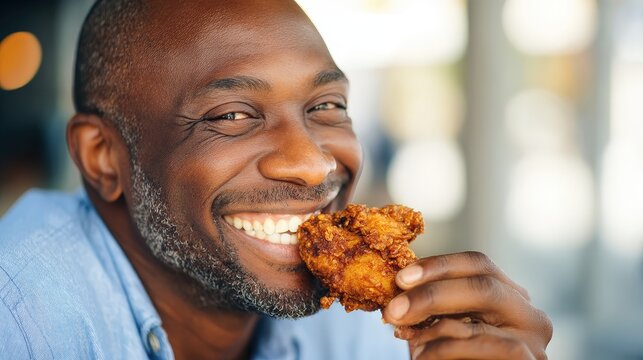 African American Man Enjoying Fried Chicken Lunch