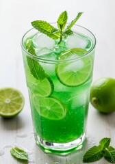 Refreshing Green Lime and Mint Cocktail with Ice