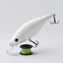 White Fishing Lure Bait with Green Line Spool Mockup