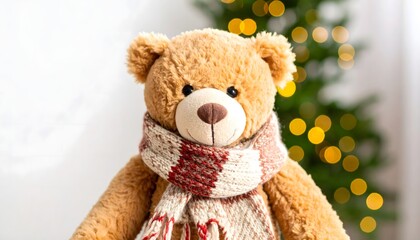 Obraz premium Teddy bear with scarf christmas holiday gift toy plush animal winter