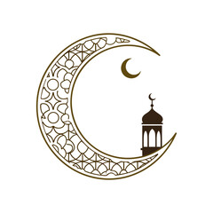 Abstract logo design for Eid al-Adha, featuring stylized crescent moon, star, and figures.