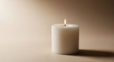 Candle on Beige Background with Copy Space | Minimalist Lifestyle Stock