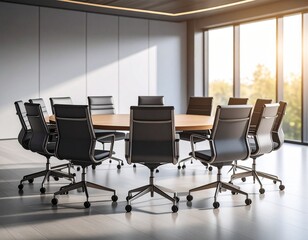 Modern Minimalist Round Meeting Table Arrangement in Bright Conference Room
