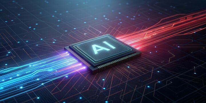 Artificial Intelligence Processor Unit With Glowing Circuits Digital Data Stream