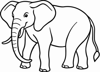 Naklejka premium Simple outline drawing of an african elephant standing calmly isolated on white background