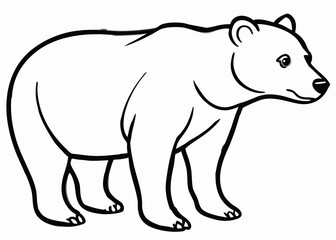 Obraz premium Simple line drawing of a standing brown bear facing right isolated on white background