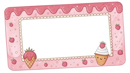 Cute strawberry and cupcake frame isolated on white background