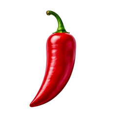  Single Red Hot Chili Pepper with Green Stem, Isolated on White Background