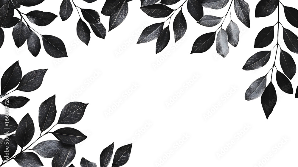 Poster elegant monochrome leaves frame a blank space, creating a versatile design element. perfect for addi