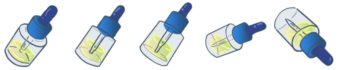 Glass Dropper Bottle PNG Illustration with Serum and Essential Oil for Cosmetic and Skincare Design