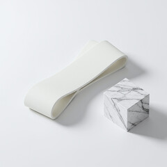 White Resistance Band Mockup with Marble Cube Fitness Concept
