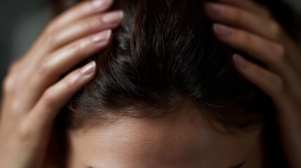 Fototapeta premium Hands providing a relaxing scalp massage with soft lighting