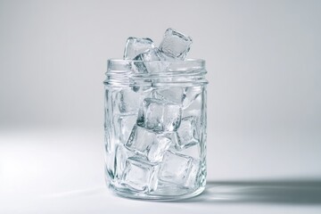 Clear glass jar filled with ice cubes