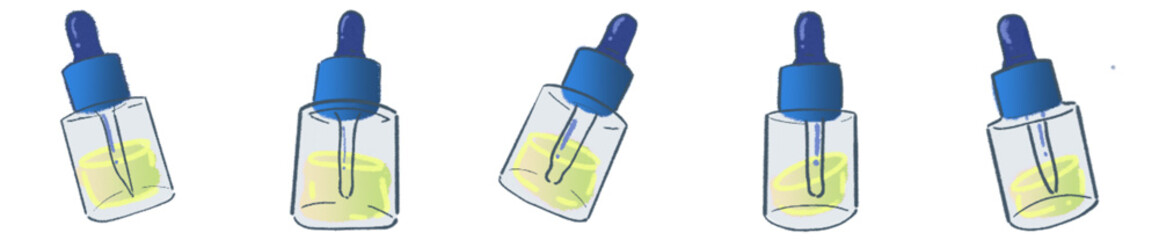 Glass Dropper Bottle PNG Illustration with Serum and Essential Oil for Cosmetic and Skincare Design
