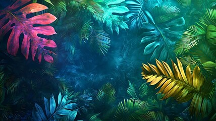 Colorful leaves creating a vibrant and immersive jungle scene