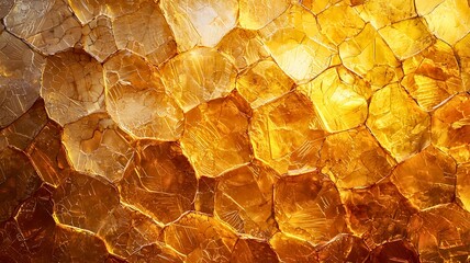 Golden textured surface composed of irregular, overlapping fragments. This striking abstract pattern with a shimmering quality suggests opulence